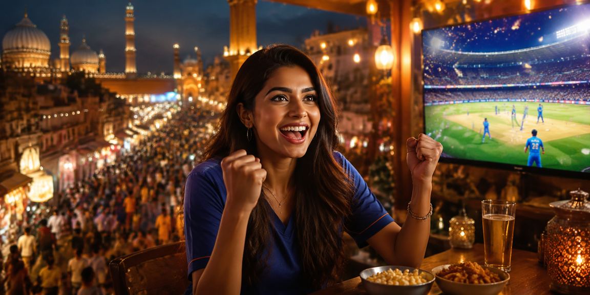 Indian sports fans watching cricket match and placing bets online